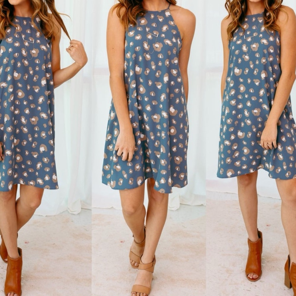 Slate Blue Leopard Print Dress